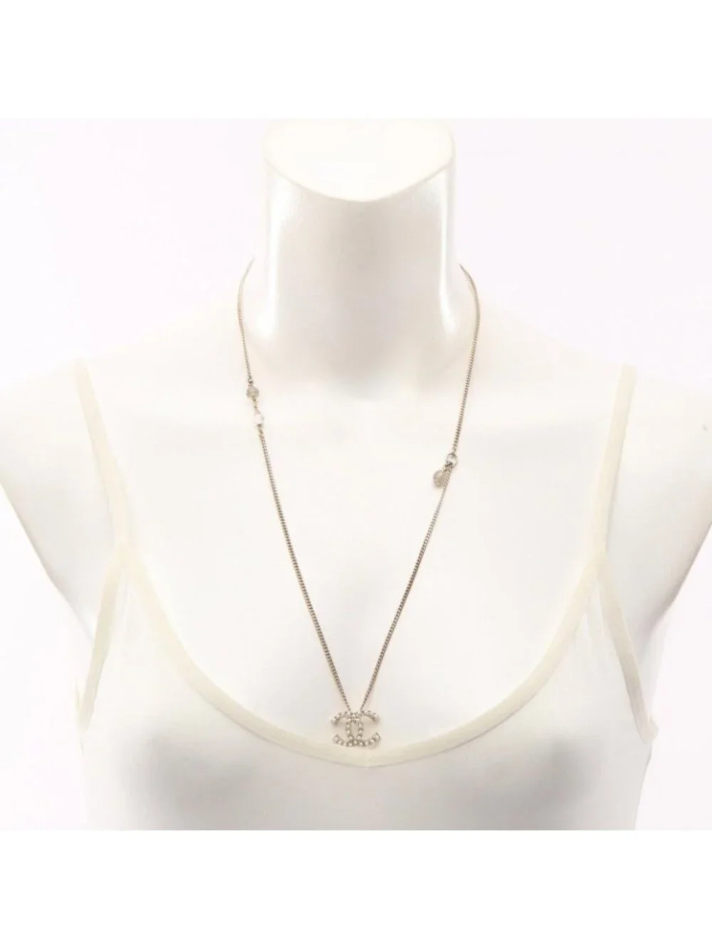 Chanel Necklace CC Logo Silver Pearl